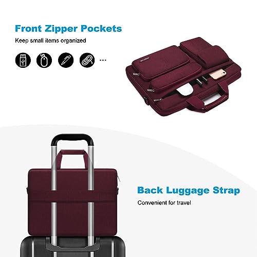 MOSISO Laptop Shoulder Bag 15.6 inch, 15-15.6 inch Computer Bag | Compatible with MacBook Pro 16 inch, HP, Dell, Lenovo with 2 Raised&1 Flapover&1 Horizontal Pocket&Handle&Belt, Wine Red - color: Wine Red, size: 16 inch
