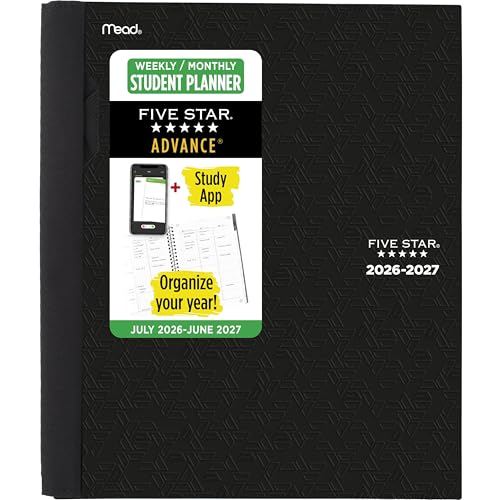 Five Star Planner 2026-2027 Weekly & Monthly Academic 12-Month July-June Advance Student Planner + Study App, 8-1/2" x 11", Black (CAW65905) - color: Black, size: Letter (8.5 x 11 inches), style: 2026-2027