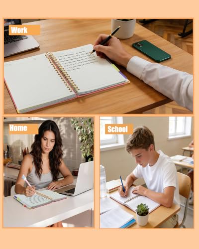 Hardcover Spiral Notebook Journal with Removable Dividers Tabs, 5 Subject Notebooks for Work School, 300 pages 8"x10" B5 leather Journal College Ruled, Cute Journal for women, Pink - color: Pink