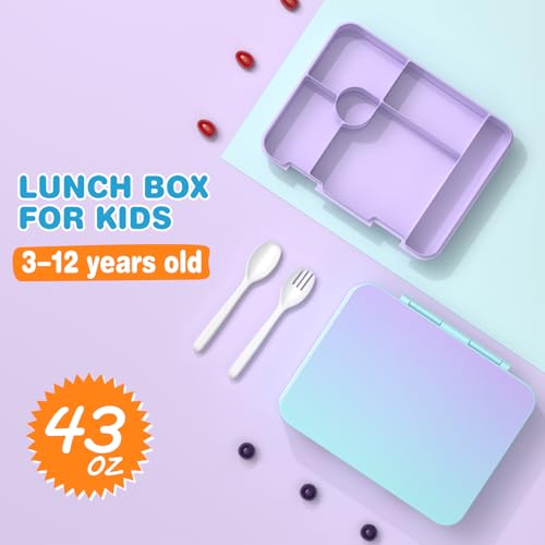ACESAK Girls Backpack - Bento Box with Insulated Lunch Bag Pencil Case & Utensils Set for Kids, 6 Leakproof Compartments Removable Tray Lunches or Snack Container for School (Blue Purple) - color: Blue Purple