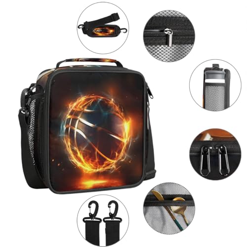 Flame Basketball Boys Lunch Box for School Insulated Kids Lunch Box Reusable Leakproof Lunch Bag Thermal Cooler Tote Picnic Lunchbox with Adjustable Shoulder Strap Back to School Gifts for Teens Boys - color: Flame Basketball