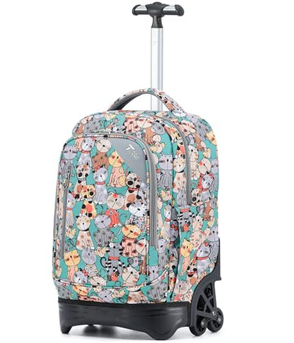 NEW TILAMI Rolling Backpack for Boy Suitcase School Adjustable Laptop Backpack with Wheels for Girl to School Travel Camping Boys Backpack Cute Cats 18 Inches | Water-Resistant Adjustable Trolley Handle Padded Back Panel Multiple Compartments Daily School
