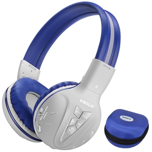 SIMOLIO Kids Bluetooth Headphones Boys with Microphone, 75dB/85dB/94dB Volume Limited Kids Headphones Wireless, Adjustable Foldable Over-Ear Headset for Children School Travel Tablet Airplane Grey - color: Grey