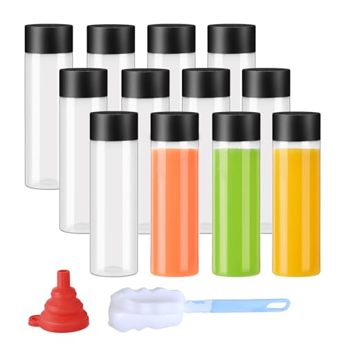 zmybcpack 12 Pack 400ml Plastic Juice Bottle with Black Lid Dishwasher Safe | Heat-Resistant Plastic Smoothie Sensory Bottles, Reusable Bulk Beverage Containers for Juice, Milk - size: 13.5oz 12pack