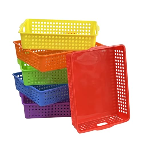 RAUVOLFIA 6 Pack Plastic Turn in Paper Trays for Classroom, Colorful Storage Bin Basket Organizers for School Supplies, Classroom Organization and Storage Tray Holds 4A Paper (Bright Color) - color: Bright Color