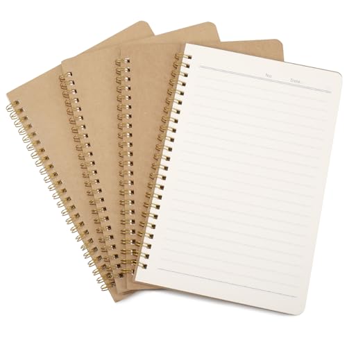 JIANTA Ruled Spiral Notebook, 4 Pack A5 Kraft Cover Wirebound Notebooks Bulk Journals, Memo Notepads Planner for Business Office School Travel, 100 Pages/50 Sheets