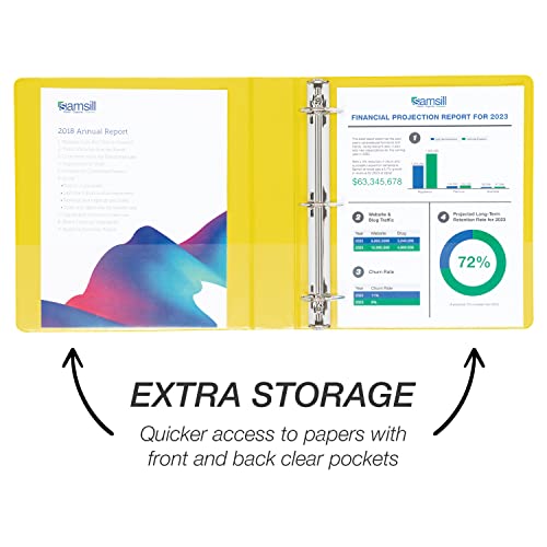 Samsill Durable 1.5 inch 3 Ring Binder, D Ring Binder, 100% Recycled Chipboard, Yellow - color: Yellow, size: 1 Pack, style: 1.5 Inch