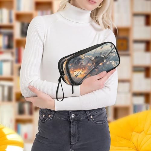 Fighter Jets in Action Large Pencil Case, Pen Pouch Pencil Bag with 3 Compartments Pen Holder Organizer Stationery Bag - color: A281