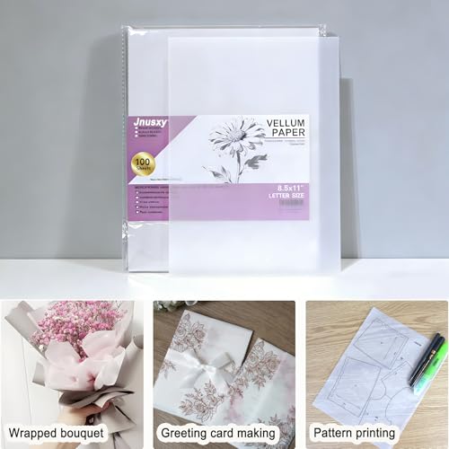 Tracing Paper 8.5x11 inch, 100 Sheets Transparent Vellum Paper for Tracing Pads, 32lb/50gsm Translucent Tracing Paper for Pencil, Marker and Ink，Trace Images, Sketch, Preliminary Drawing, Overlays.