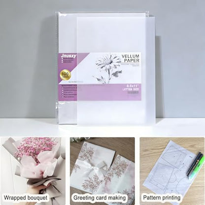 Tracing Paper 8.5x11 inch, 100 Sheets Transparent Vellum Paper for Tracing Pads, 32lb/50gsm Translucent Tracing Paper for Pencil, Marker and Ink，Trace Images, Sketch, Preliminary Drawing, Overlays.