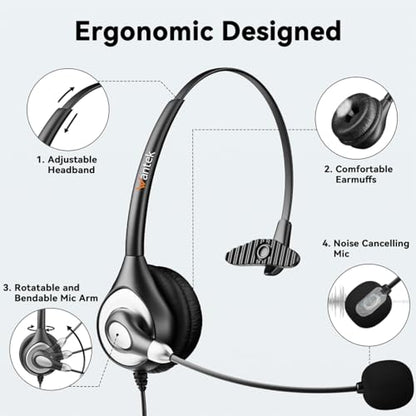 Wantek Headset with Microphone for PC Wired Headphones - USB C 3.5mm Headsets with Noise-Cancelling Microphone for Laptop