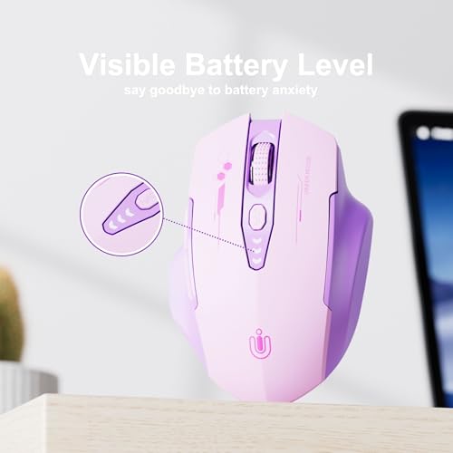 Uineer Wireless Bluetooth Mouse,[Upgraded] Rechargeable Computer Mice (BT 5.0/4.0+2.4G Hz) with Visible Battery Level, 4 Adiustable DPl, Portable PC Mouse for MacBook Chromebook,Purple - color: purple