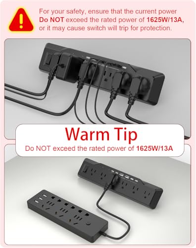 Desk Clamp Power Strip Surge Protector, 6 Outlets, Flat Plug, 1800J, 4 USB-C Ports (Any Port 35W), for Home & Office, Flame-Retardant PC-ABS Housing, Fits 1.96" Desk Edge, Black