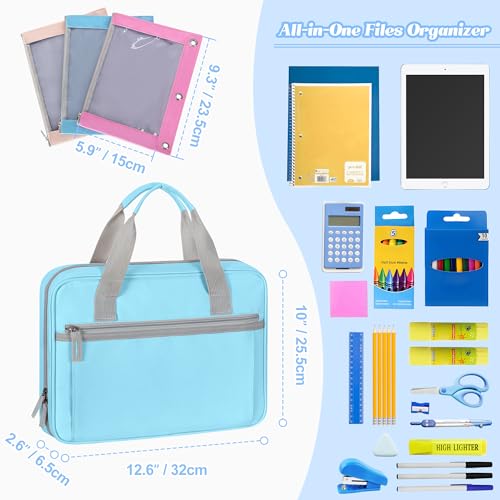 YARWO 2026 Upgraded Zipper Binder with 3 Pencil Pouches, 3 Ring Binder Bag | Small File Organizer, Multi Pockets, Padded Sleeve Fits 13” iPad, ID window, 1.2" O Ring, for School, Office, Work, Blue - color: Blue