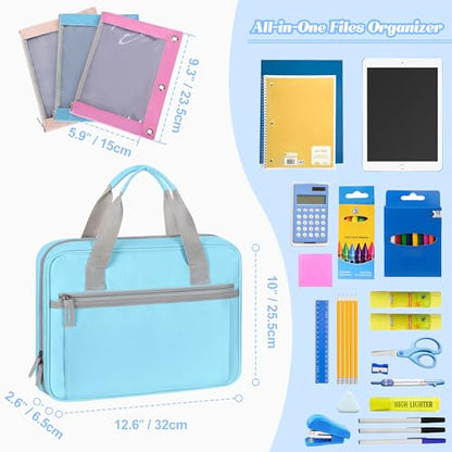 YARWO 2026 Upgraded Zipper Binder with 3 Pencil Pouches, 3 Ring Binder Bag | Small File Organizer, Multi Pockets, Padded Sleeve Fits 13” iPad, ID window, 1.2" O Ring, for School, Office, Work, Blue - color: Blue