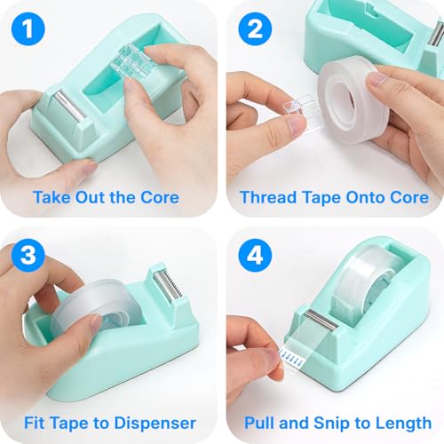 OWLKELA Lightweight Desktop Tape Dispenser, Non-Skid Base Tape with Dispenser, Ideal for Office, Home and School, 1 Pack Tape Holder with 8Pcs Transparent Tape, 0.71 Inch x 1000 Inches, Green - color: Green, size: 1 Pcs