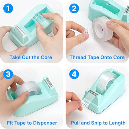 OWLKELA Lightweight Desktop Tape Dispenser, Non-Skid Base Tape with Dispenser, Ideal for Office, Home and School, 1 Pack Tape Holder with 8Pcs Transparent Tape, 0.71 Inch x 1000 Inches, Green - color: Green, size: 1 Pcs