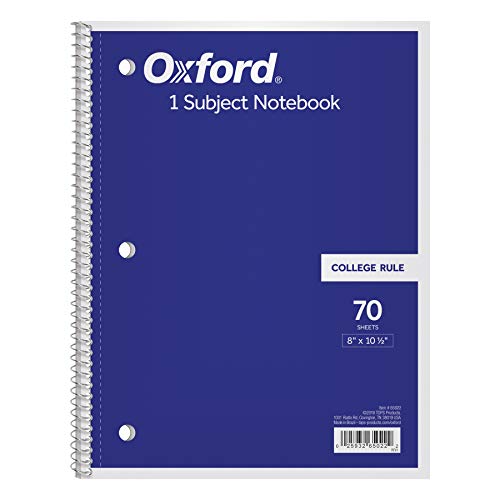 Oxford 1-Subject Notebook, 8 x 10-1/2, College Rule, 70 Sheets (65022) - size: 1 Count (Pack of 1)