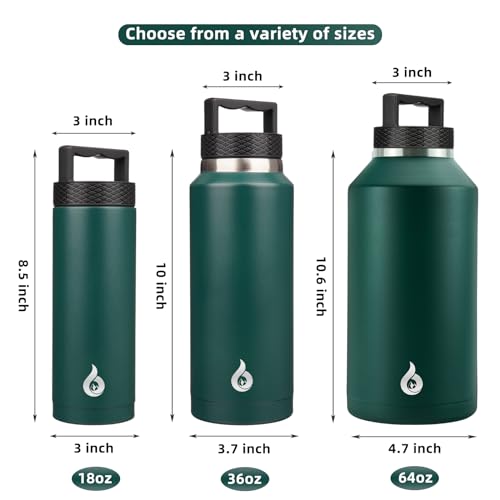 BJPKPK Insulated Water Bottles, Dishwasher Safe 36 oz Water Bottle with Handle, Leakproof BPA Free Thermal Flasks, Stainless Steel Jug for Sports, Army Green - color: Army Green, style: 36oz