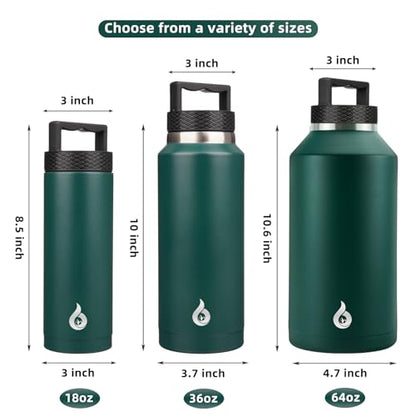 BJPKPK Insulated Water Bottles, Dishwasher Safe 36 oz Water Bottle with Handle, Leakproof BPA Free Thermal Flasks, Stainless Steel Jug for Sports, Army Green - color: Army Green, style: 36oz