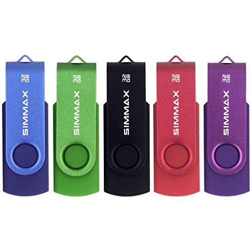 SIMMAX USB Flash Drives 5 Pack 32GB Memory Stick Swivel Design USB 2.0 Flash Drive Thumb Drive Zip Drives (32GB Blue Green Black Red Purple) - color: 32GB 5Pack Blue Green Black Red Purple, size: 32GB