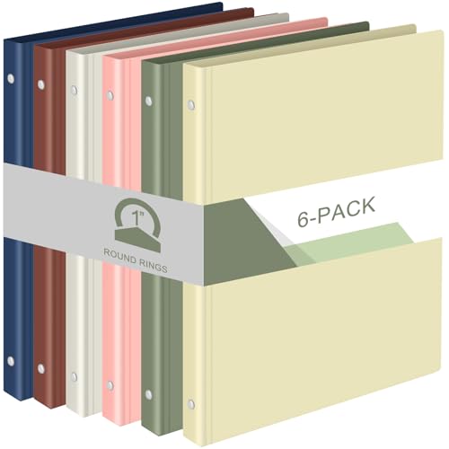 Fulmoon 6 Pack Plastic 3 Ring Binder Assorted Colors Economy Flexible Round Ring Presentation Binders with Pocket for Office School Meeting(1 Inch,Morandi Colors) - color: Boho Color, size: 1 Inch