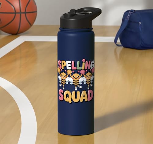 Spelling Squad Teacher Student Coach Classroom Stainless Steel Insulated Water Bottle - color: Navy Blue