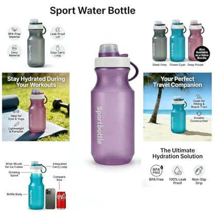 2 PCS Set Small Plastic Water Bottles, Sports Water Bottles with Leak-Proof Lid, Lightweight Reusable Water Bottles for Running,Gym, School, Travel, BPA Free,Leak Proof (Purple(13oz+20oz) - color: Purple(13oz+20oz）