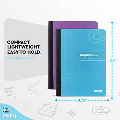 Enday Graph Paper Composition Notebook, Hard Cover Graphing Notebook, 4 Squares Per Inch Graph Ruled Composition Notebook, Premium Quad Ruled Notebook, 100 Sheets, Blue and Purple (2 Pack) - color: BLUE - PURPLE, size: 2