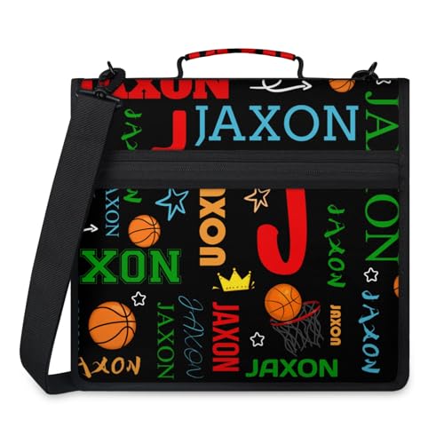 Custom Basketball 3 Ring Binder with Zipper, Personalized Name Large Capacity File Folder, Multiple Pockets & Storage Organizer - color: Black