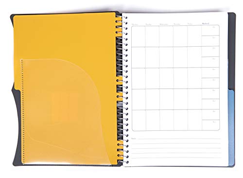 Mintra Office Durable PREMIUM Spiral Notebook, ((Black, 2 Subject (6in x 9.5in)), Wire, Fabric Covered Coils, No Snags, Removable Adjustable Pocket Dividers, Ruler, Organization, Customizable - color: Black, size: 2 Subject (6in x 9.5in)