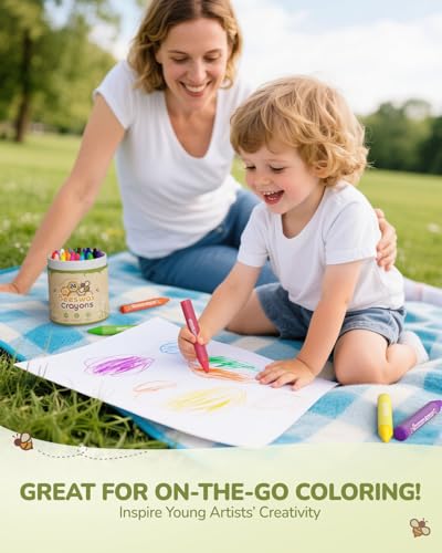 JUPITEARTH 24 Non-Toxic Beeswax Crayons, Jumbo Crayons for Toddlers 1–3, Silky & Washable, Easy to Hold & Safe for Kids, Mess-Free Coloring for Preschool Art Supplies, Ages 2–4 & 4–8