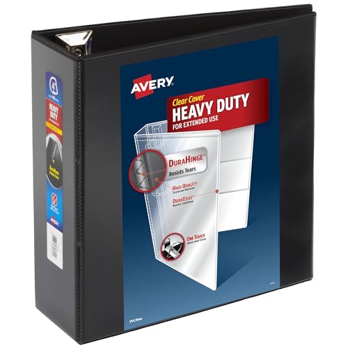 Avery Heavy-Duty 4 Inch Binders 3 Ring, View Binder, 4 Inch EZD Ring, Black, Sturdy (79604) - size: 4"