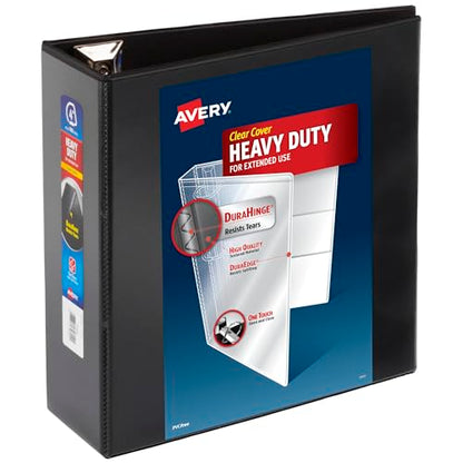 Avery Heavy-Duty 4 Inch Binders 3 Ring, View Binder, 4 Inch EZD Ring, Black, Sturdy (79604) - size: 4"