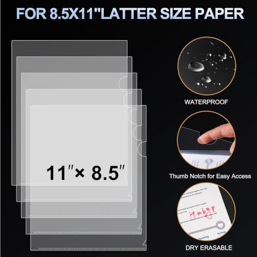 HABGP 14Pcs Clear File Folders Letter Size, Sheet Protectors 8.5 x 11 Inch, Plastic Folders L-Shaped Beveled Open Report Covers Page Paper Document Folder