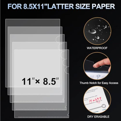 HABGP 14Pcs Clear File Folders Letter Size, Sheet Protectors 8.5 x 11 Inch, Plastic Folders L-Shaped Beveled Open Report Covers Page Paper Document Folder