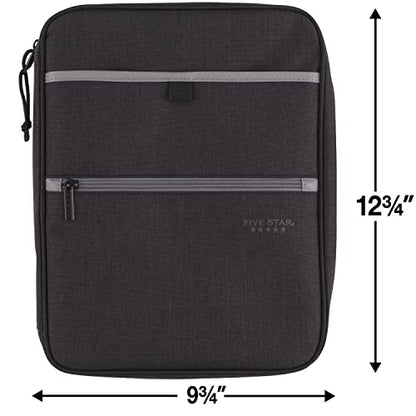 Five Star Zipper Binder, 1 Inch 3-Ring Binder with Round Rings, Carry-All with Pockets and 4-Tab Dividers, 375 Sheet Capacity, Black/Gray (29092IT8) - color: Black/Gray
