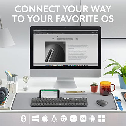 Logitech K585 Multi-Device Slim Wireless Keyboard, Built-in Cradle for Device; for Laptop, Tablet, Desktop, Smartphone, Win/Mac, Bluetooth/Receiver, Compact, Easy Switch, 24 Month Battery - Graphite - color: Graphite