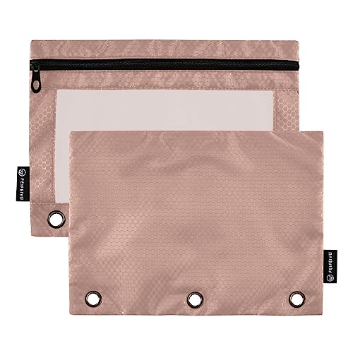 MCHIVER Rose Gold Pencil Pouch for 3 Ring Binder Pencil Pouches with Zippers Clear Window Binder Pockets Pencil Bags for Work Daily Office 2 Packs - color: Rose Gold
