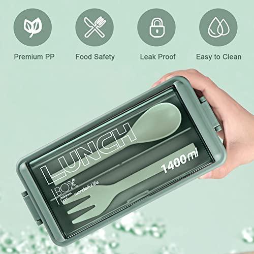 Bento Box Adult Lunch Box, All-in-One Lunch Containers with Removable Compartments, 2 Layers Stackable Bento Lunch Box Leak Proof, Microwave Safe