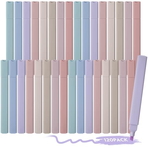 Marspark Highlighters Bulk Chisel Tip Aesthetic No Bleed Cute Color Marker Pens for Journal Planner Notes School Study Office Supplies(120 Pcs,Muted Pastel Colors) - color: Muted Pastel Colors
