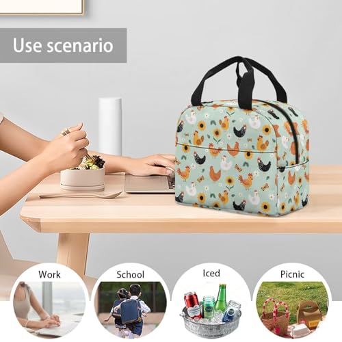 Cute Chicken Kids Lunch Box Portable Leakproof Large Capacity Thermal Picnic Cool Bags Multifunctional for School Picnic Travel Hiking Camping - color: Cute Chicken
