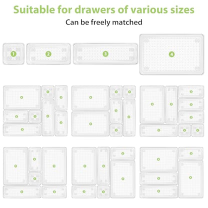 25 Piece Clear Drawer Organizer Set, 4 Sizes Bathroom Vanity Organizer Trays and Storage Bins for Makeup, Cosmetics, Jewelry, and Gadgets. Perfect for Office, Kitchen, Bedroom, Bathroom Use. - size: 25pcs-4size