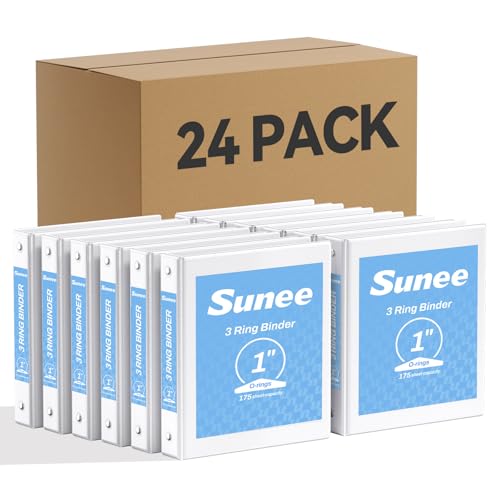 SUNEE White Binders 1 Inch 24 Pack Bulk, Clear View 3 Ring Binders PVC-Free (Fit 8.5x11 Inches) for School or Office Supplies - color: White, size: 1 Inch, style: 24 Pack