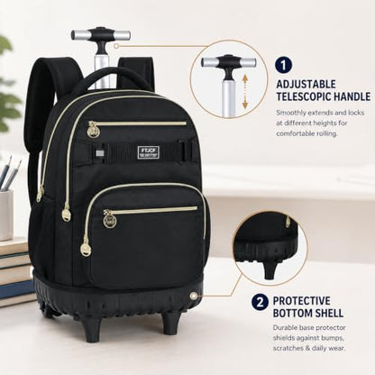 3Pcs Rolling Backpack for Boys Men, 19 Inche Adults Roller Backpacks with Wheels, School Wheeled Bookbag with Lunch Box(Black) - color: Classic Black