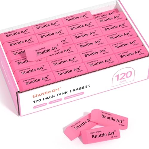 Pink Erasers, Shuttle Art 120 Pack Pink Erasers Bulk for School, Office, Latex-Free Soft Eraser for Kids, Teachers as School Supplies - color: Pink