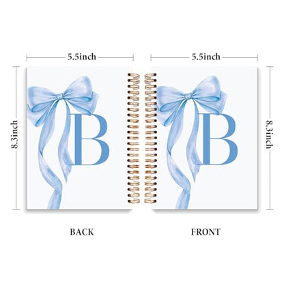 JXREQ Coquette Blue Bow Personalized Notebook, Initial Letter B Monogram Journal, Preppy Girly Ribbon Bow Journal, Monogrammed Gifts for Women, Aesthetic Spiral Notebook 5.5x8.3 - color: B Blue