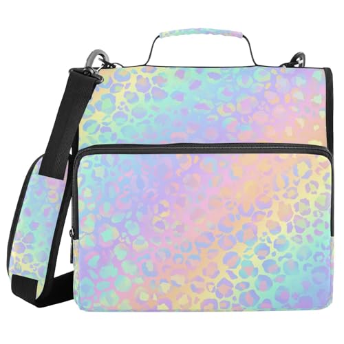 Gradient Leopard Pattern 3 Ring Zipper Binder with Shoulder Strap & Handle 2 Inch D-Ring Zippered Binder Bag with Multiple Pocket & Pencil Pouch, Binder Organizer for School or Office - color: Gradient Leopard