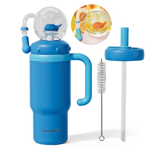 Como bebe 24oz 316 Stainless Steel Whale Fountain Sippy Cup, Insulated Whale Squirt Tumbler with Handle, Leak Proof Straw Cup with 2 Types Lids, Fits Car Cup Holder for Kids Teens Adults (royalblue) - color: royalblue