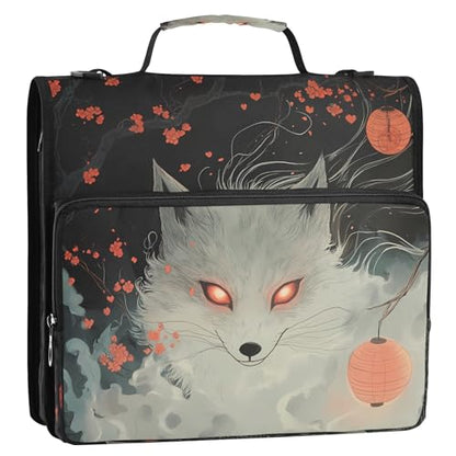 3 Ring Zipper Binder Fox Cherry Blossom Binders Bag with Shoulder Strap 500 Sheets Paper Organizer Trapper Keeper Documents Storage File Folder for School Office - color: A934